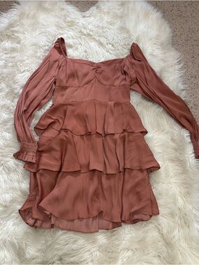 Altar'd State Dusty Rust Tiered Ruffle Mini Dress